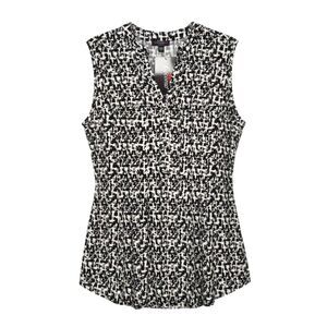 Cocomo Women's Plus Size 1X Black White Geo Print Studded Pintuck Sleeveless Top